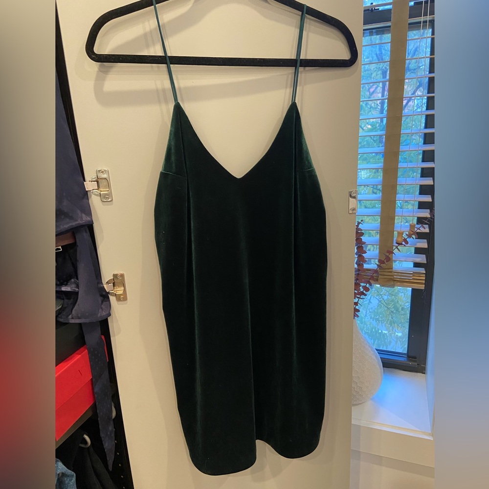 Green velvet slip dress